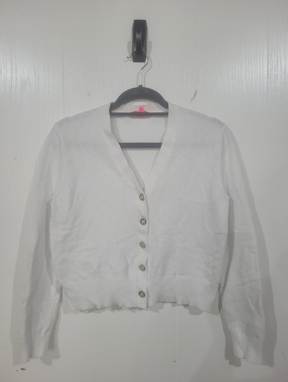 Lilly Pulitzer White V-Neck Button Front Women's Cardigan Sweater Size Small